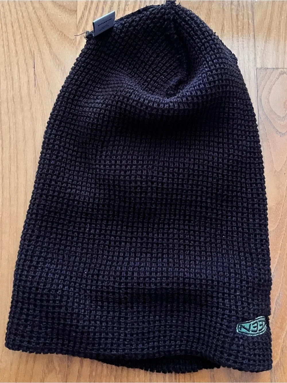 Keen Black Waffle Knit Beanie with Teal Logo